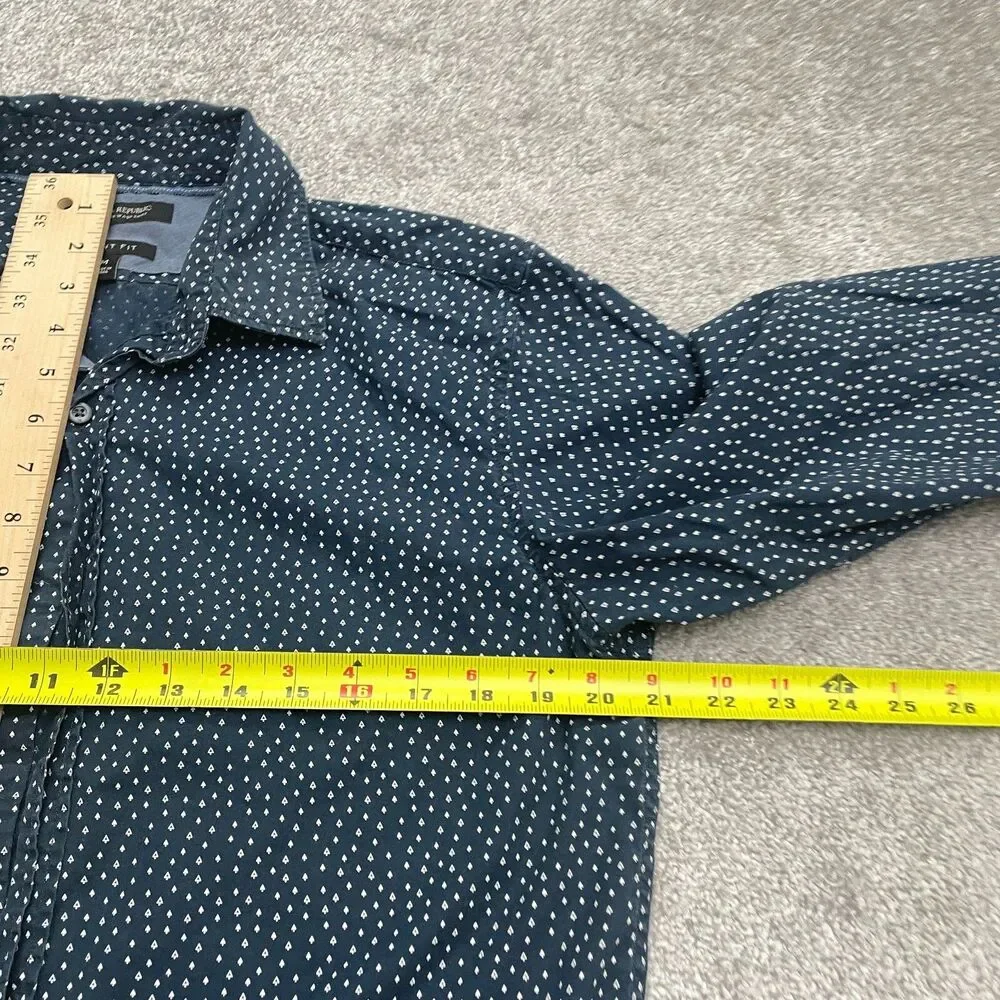 Banana Republic Custom Wash Shirt Mens Medium Blue Grant Fit Printed Cotton Top